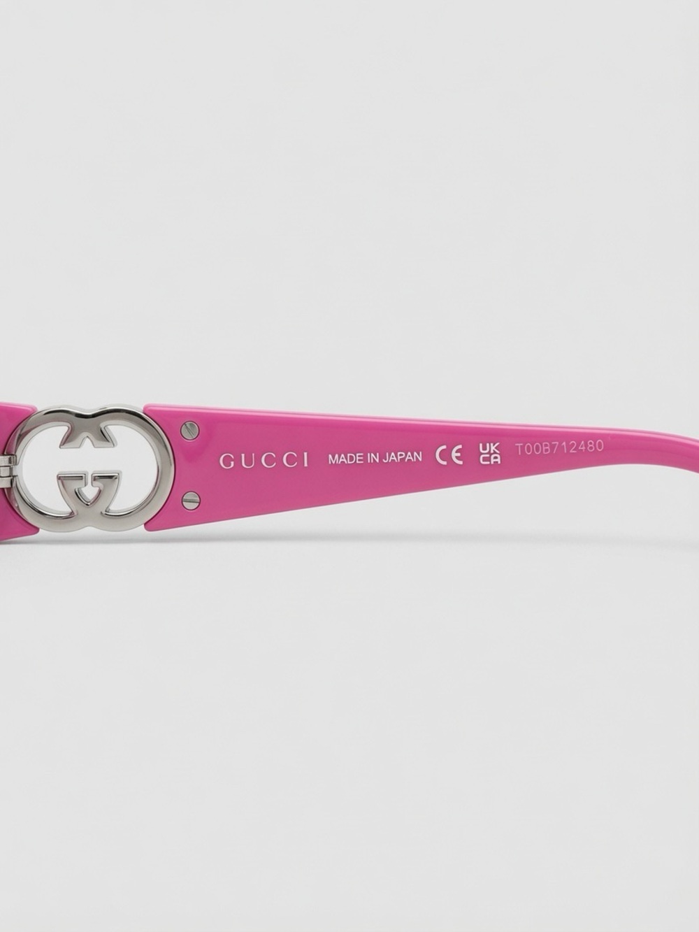 Gucci Hot Pink Rectangular Women's Sunglasses with Silver Logo Accents - Picture 5 of 6
